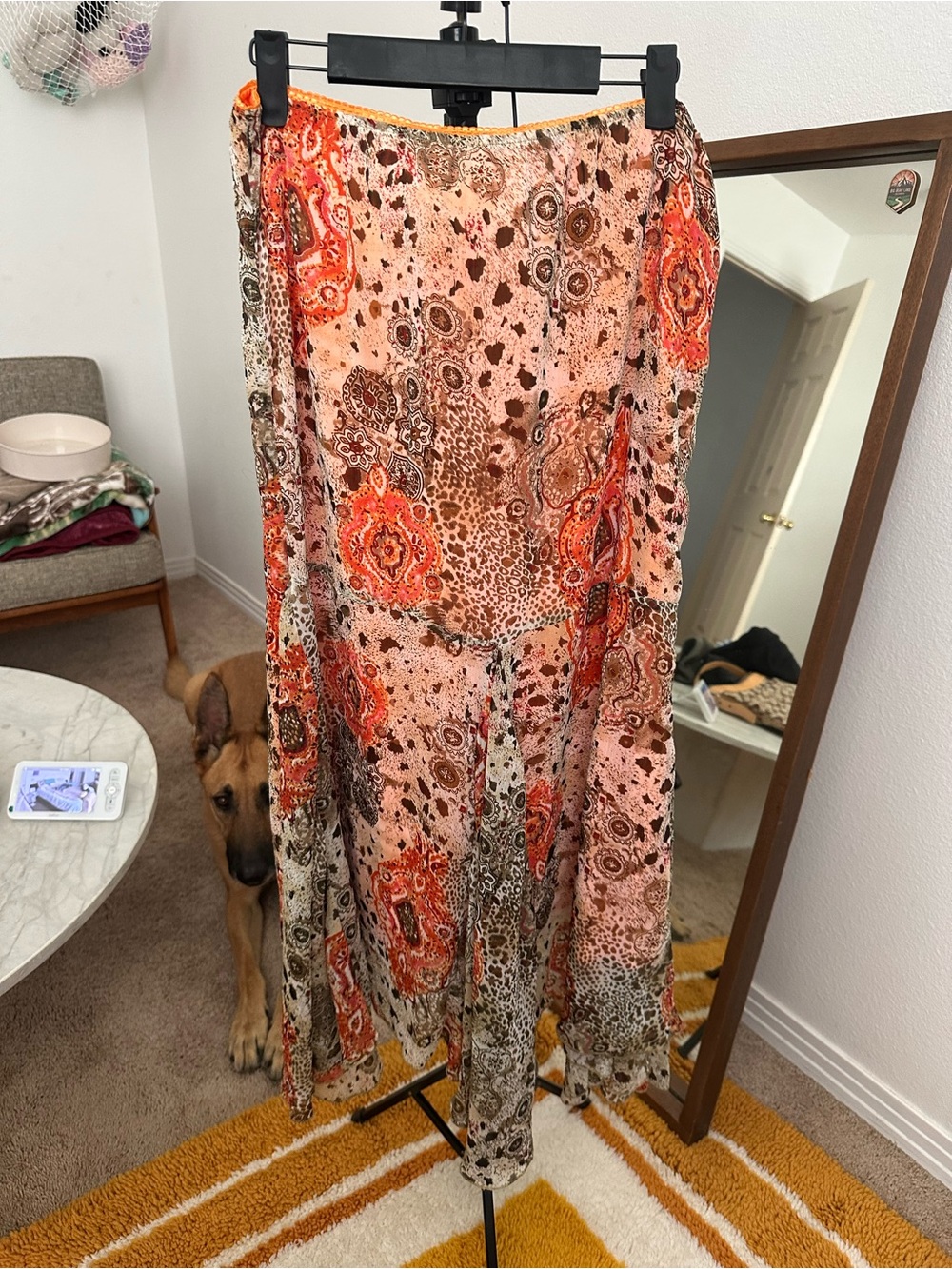 Y2K Metro Wear Peach and Orange Paisley Maxi Skirt